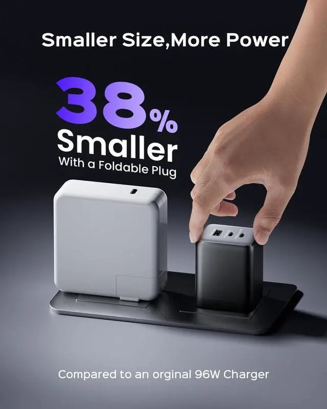 Alt view image 4 of 5 - wegear 100W USB C Charger Block, 3-Port Compact Foldable Power Adapter USB Wall Charger for MacBook Pro/Air, Dell XPS, iPad Pro, iPhone Series, Galaxy S25/S24, and More (Black)