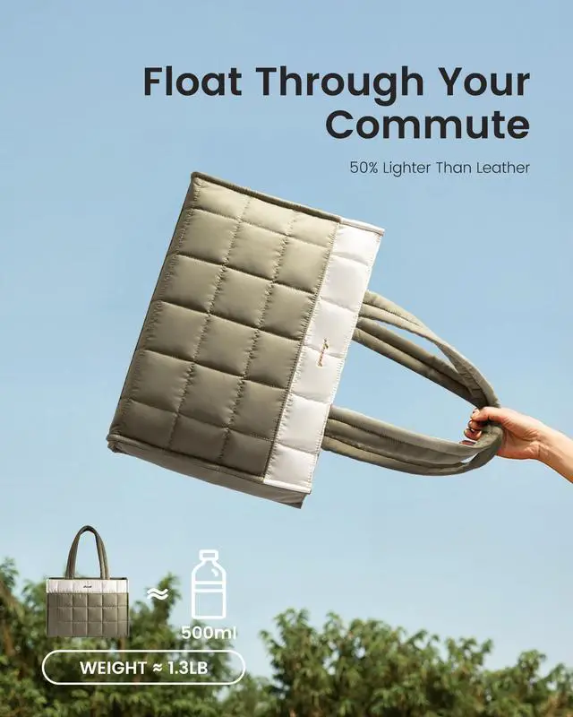 Alt view image 5 of 5 - LOVEVOOK Tote Bag for Women, Puffer Work Handbag 17 Inch Laptop Purse for Nurse Teacher, Large Quilted Travel Tote Shoulder Bag with Zipper for College Office Clinical Gym, Black