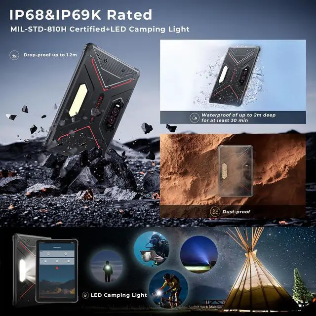 Alt view image 2 of 5 - HOTWAV R9 Plus Rugged Tablet 11 Inch IP68/IP69K Waterproof, 20080mAh Battery, Android 14, Unisoc T7280 Octa-Core, 8GB+512GB, 64MP Camera, 4G LTE, FHD+ Display, Military-Grade Shockproof (Black)