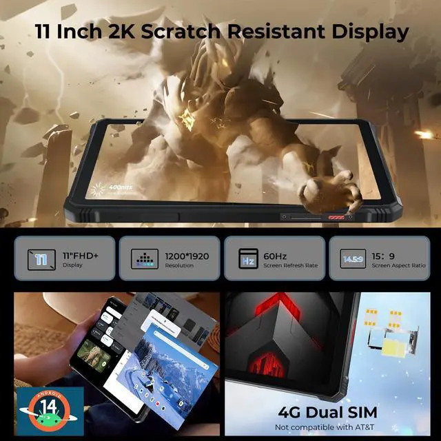 Alt view image 3 of 5 - HOTWAV R9 Plus Rugged Tablet 11 Inch IP68/IP69K Waterproof, 20080mAh Battery, Android 14, Unisoc T7280 Octa-Core, 8GB+512GB, 64MP Camera, 4G LTE, FHD+ Display, Military-Grade Shockproof (Black)