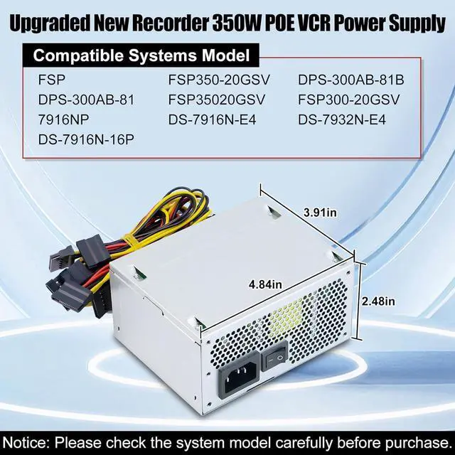 Alt view image 2 of 5 - S-Union Upgraded FSP350-20GSV DPS-300AB-81B 350W POE VCR Power Supply Compatible with FSP FSP350-20GSV DPS-300AB-81 FSP35020GSV FSP300-20GSV 7916NP DS-7916N-E4 DS-7916N-16P Recorder Power Supply