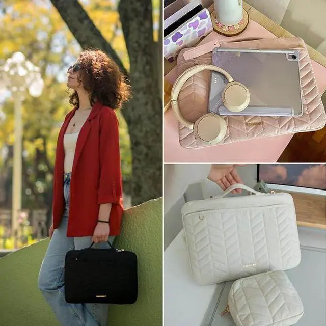 Alt view image 2 of 5 - BAGSMART 15-15.6 Inch Laptop Case Sleeve for Women, Puffy Shockproof Laptop Bag with Accessories Pouch and Handle, Lightweight Computer Case Compatible with Dell, HP, MacBook Air/Pro, Dusty Pink