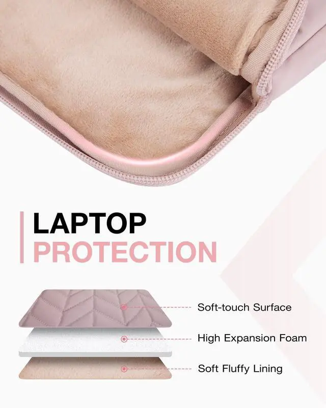 Alt view image 4 of 5 - BAGSMART 15-15.6 Inch Laptop Case Sleeve for Women, Puffy Shockproof Laptop Bag with Accessories Pouch and Handle, Lightweight Computer Case Compatible with Dell, HP, MacBook Air/Pro, Dusty Pink