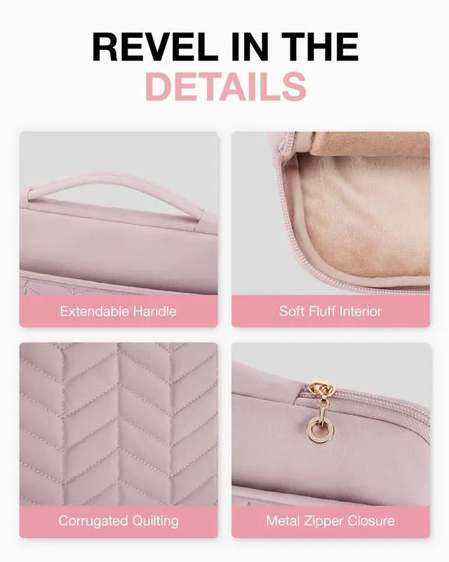 Alt view image 5 of 5 - BAGSMART 15-15.6 Inch Laptop Case Sleeve for Women, Puffy Shockproof Laptop Bag with Accessories Pouch and Handle, Lightweight Computer Case Compatible with Dell, HP, MacBook Air/Pro, Dusty Pink