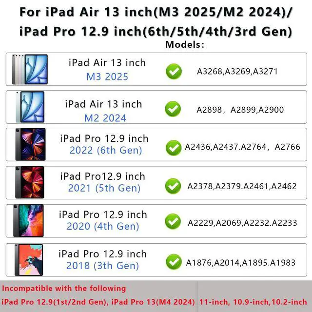 Alt view image 2 of 5 - Emoonland Keyboard Case for iPad Air 13 inch (M3 2025 / M2 2024) and iPad Pro 12.9 inch 6th/5th/4th/3rd Gen, Magic Keyboard iPad Pro 12.9 Magnetic Case with Multi-Touch Trackpad, 7 Colors Backlit