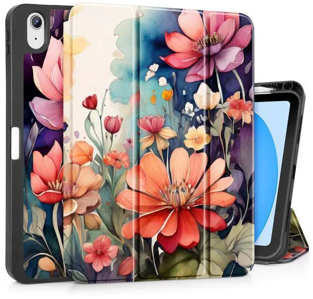Main image of Tuiklol Case for iPad 11 inch (A16 Chip) 2025 Generation 11th / iPad 10.9 inch 2022 10th Gen,Slim Stand Hard Case Pencil Holder with TPU Back Cover & Trifold Stand & Auto Wake/Sleep, Ration Flower