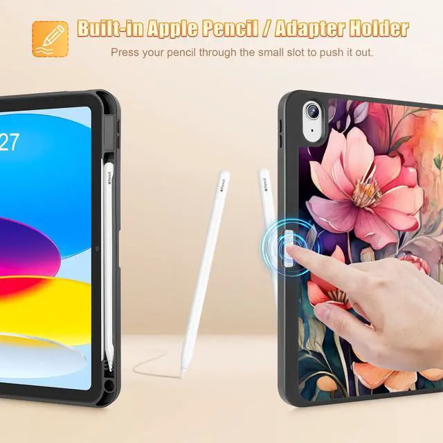 Alt view image 4 of 5 - Tuiklol Case for iPad 11 inch (A16 Chip) 2025 Generation 11th / iPad 10.9 inch 2022 10th Gen,Slim Stand Hard Case Pencil Holder with TPU Back Cover & Trifold Stand & Auto Wake/Sleep, Ration Flower