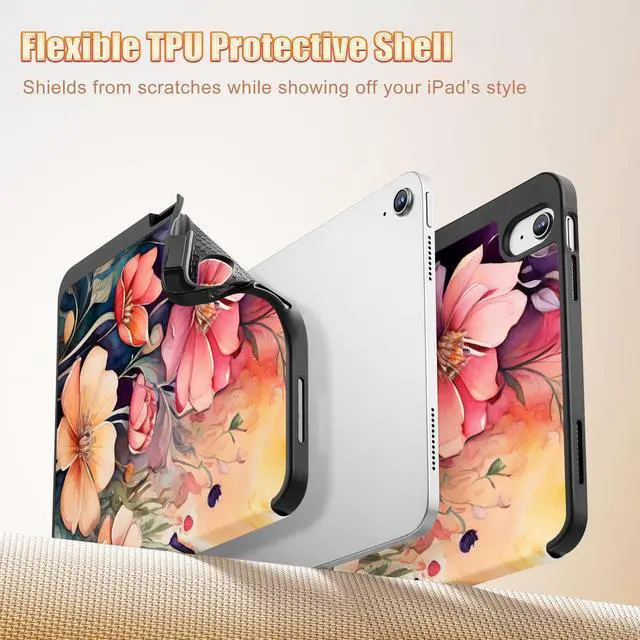 Alt view image 5 of 5 - Tuiklol Case for iPad 11 inch (A16 Chip) 2025 Generation 11th / iPad 10.9 inch 2022 10th Gen,Slim Stand Hard Case Pencil Holder with TPU Back Cover & Trifold Stand & Auto Wake/Sleep, Ration Flower