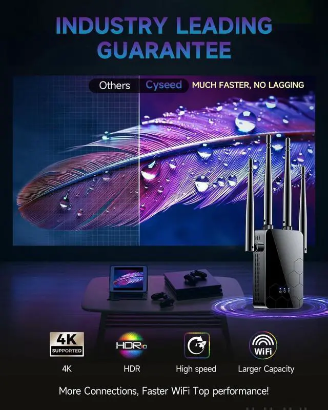 Alt view image 5 of 5 - 2025 WiFi Extender Internet Booster, Long Range Repeater Wireless Routers Amplifier, Mesh Wi-Fi 80% Faster | Broader Than Ever, 1-Tap Setup, Support More Network Devices at Home