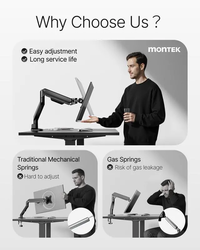 Alt view image 2 of 5 - monTEK Deluxe Monitor Arm for 17 to 40 Inch Curved Screens with Cable Management Aluminum Fully Adjustable Single Monitor Arm with Clamp/Grommet, Quick Release Plate,75x75/100x100 VESA,MA1008BK