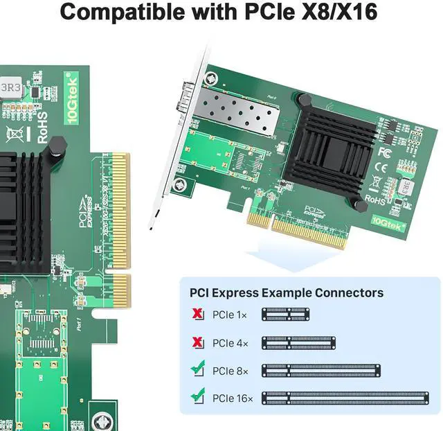 Alt view image 3 of 5 - Alwong 10Gb PCI-E SFP+ NIC Network Card NIC, with Intel 82599EN Controller, Single SFP+ Port, Ethernet LAN Adapter Support Windows Server/Linux/VMware, Equivalent to Intel X520-DA1 (Intel E10G42BTDA)