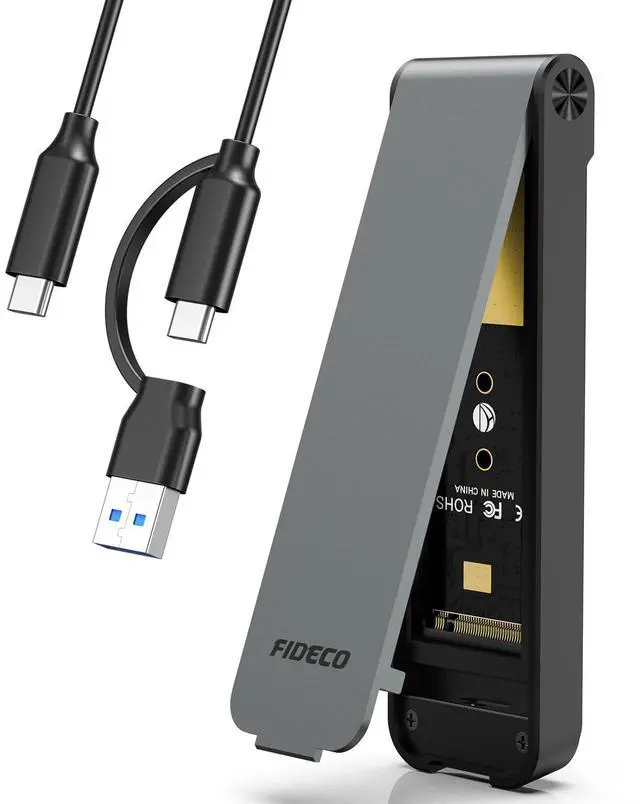 Main image of FIDECO M.2 NVMe SSD Enclosure, M.2 NVMe to USB Adapter, USB 3.2 Gen 2 (10Gbps) SSD Reader for M & M+B Key, Sandwich Style Design, Tool-Free Installation, Support UASP and Trim, Grey