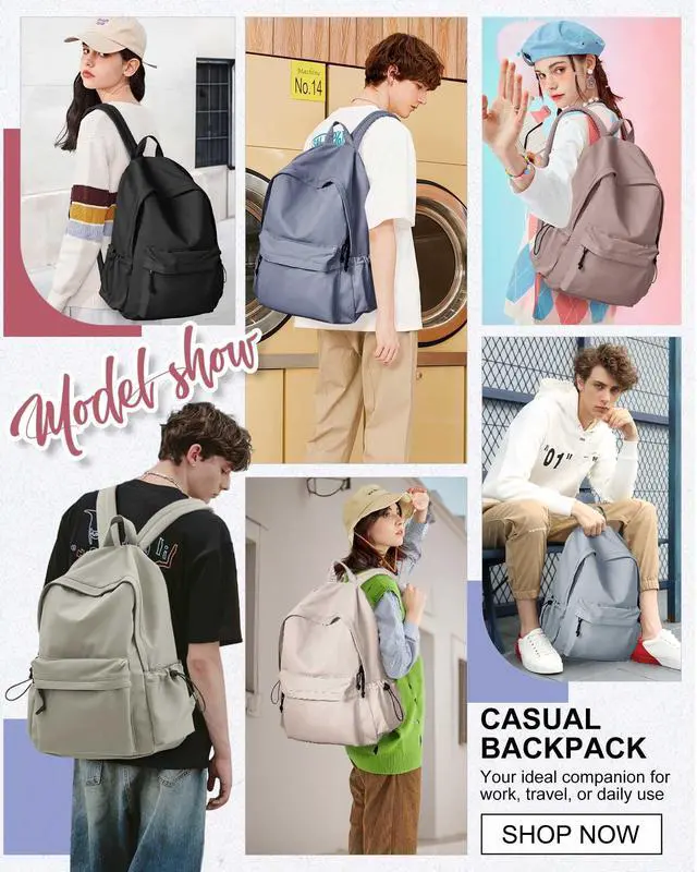 Alt view image 2 of 5 - SEAFEW Red Lightweight Basic Backpack for High School,College Bookbag for Womens,Travel Laptop Backpacks for Teen Girls,School Bag Casual Daypack