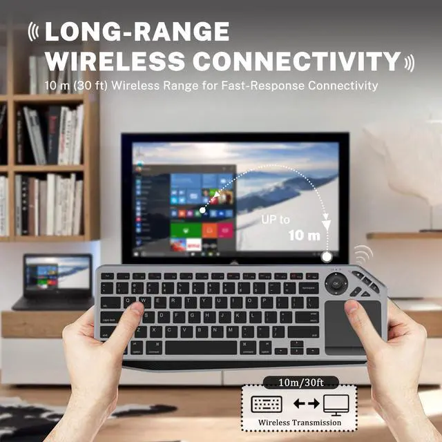 Alt view image 4 of 5 - Attoe Wireless Bluetooth Keyboard with Build-in Touchpad and Easy Media Control, Sync 3 Devices, 98 Silent Keys for Travel, PC, Mac, Tablet, Phone (Gray)