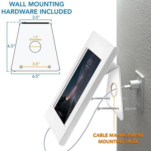 Alt view image 5 of 5 - Mount-It! Anti-Theft Tablet Kiosk, Locking Tablet Enclosure with Counter Top and Wall Mount Base, Universal Enclosure for iPads Gen 7, 8, 9 and 10, iPad Pro, iPad Air, White