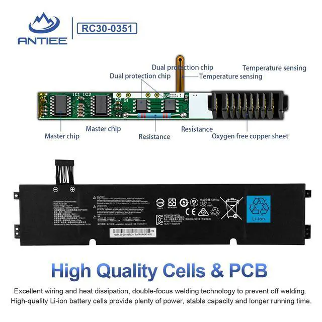 Alt view image 4 of 5 - ANTIEE RC30-0351 Laptop Battery Replacement for Razer Blade 15 Base 2020 2021 RZ09-0351 RZ09-0369x Notebook Series RZ09-03519E11 4ICP7/63/69 Battery 15.2V 60.8Wh