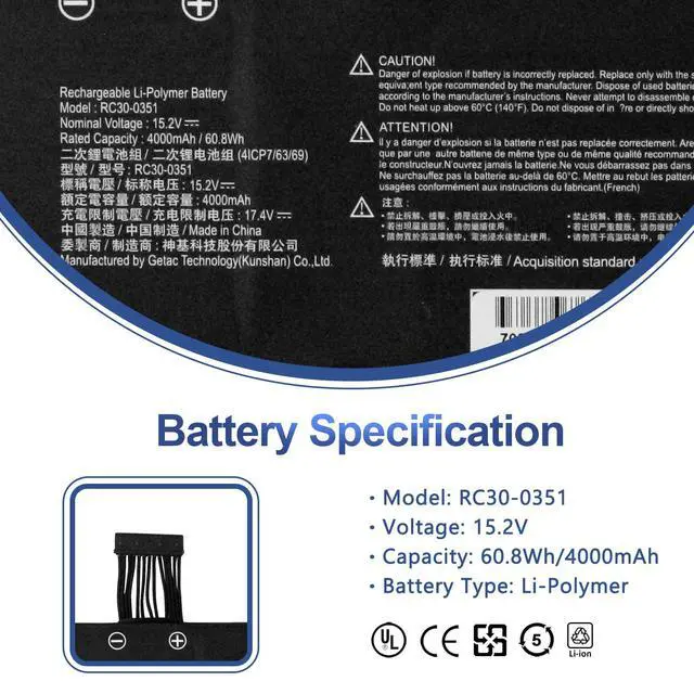 Alt view image 2 of 5 - ANTIEE RC30-0351 Laptop Battery Replacement for Razer Blade 15 Base 2020 2021 RZ09-0351 RZ09-0369x Notebook Series RZ09-03519E11 4ICP7/63/69 Battery 15.2V 60.8Wh