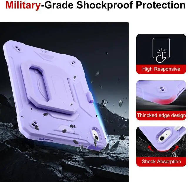Alt view image 3 of 5 - Case for iPad 11th (A16) 11" 2025, iPad 10th Generation 10.9" 2022,Military Grade Shockproof iPad Case Built-in 360° Rotating Stand/Pen Slot/Shoulder Strap, for iPad 11th Gen/10th Gen (Light Purple)