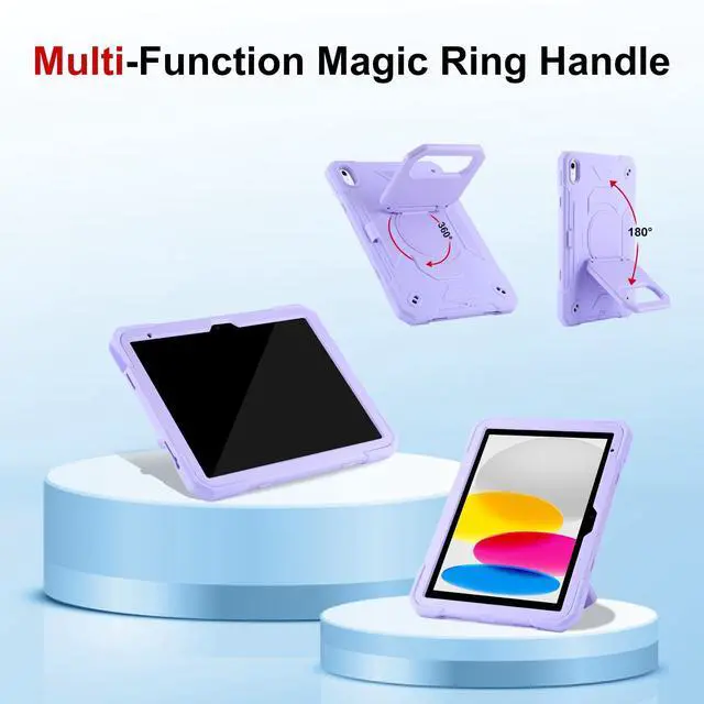 Alt view image 5 of 5 - Case for iPad 11th (A16) 11" 2025, iPad 10th Generation 10.9" 2022,Military Grade Shockproof iPad Case Built-in 360° Rotating Stand/Pen Slot/Shoulder Strap, for iPad 11th Gen/10th Gen (Light Purple)