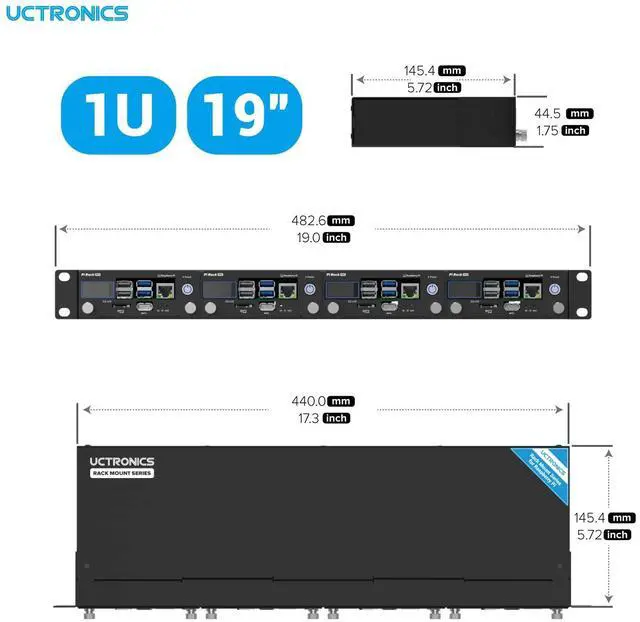 Alt view image 2 of 5 - UCTRONICS Pi Rack Pro for Raspberry Pi 4B, 19" 1U Rack Mount, Support for 4 2.5" SSDs, Secure Shutdown, 0.96" Color Display