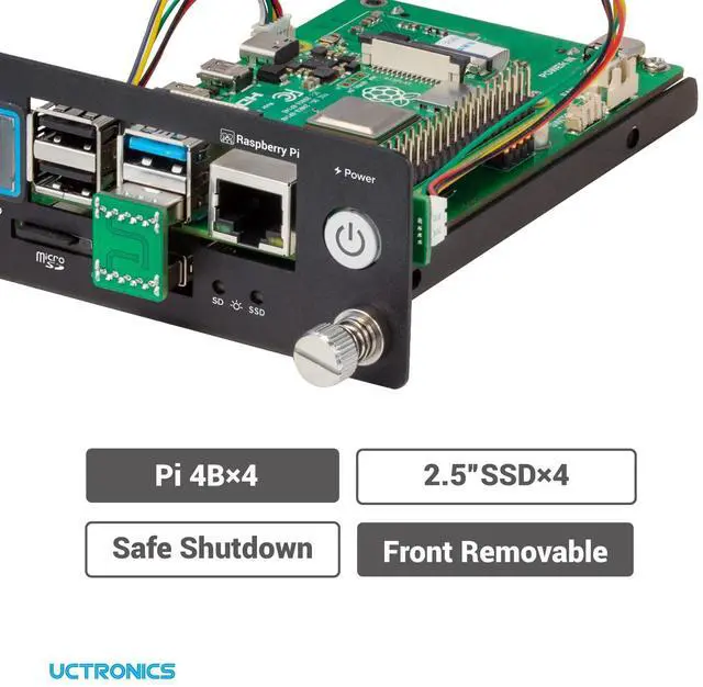Alt view image 4 of 5 - UCTRONICS Pi Rack Pro for Raspberry Pi 4B, 19" 1U Rack Mount, Support for 4 2.5" SSDs, Secure Shutdown, 0.96" Color Display