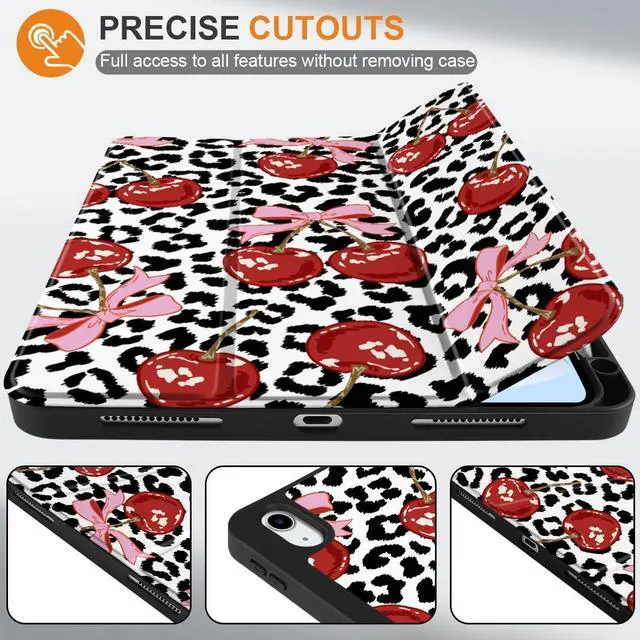 Alt view image 2 of 5 - MEEgoodo Case for iPad A16 11th Generation 11 inch 2025/iPad 10th Generation 10.9 inch 2022, Tablet Cover with Trifold Stand + Pencil Holder + Auto Wake/Sleep + Soft TPU Back Cover, Leopard & Cherry