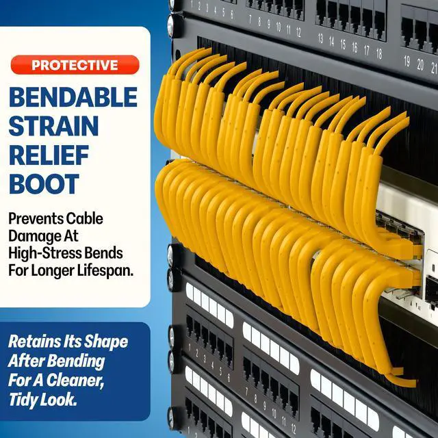 Alt view image 3 of 5 - Everest Ultra Slim Cat6a Ethernet Patch Cables 0.5ft (24-Pack) Yellow - 6 Inch 10GB Cat 6a Patch Cable - Bendable, Flexible & Thin Ethernet Cable - 32AWG 550MHZ Cat6a Cables - 100% Copper Wires