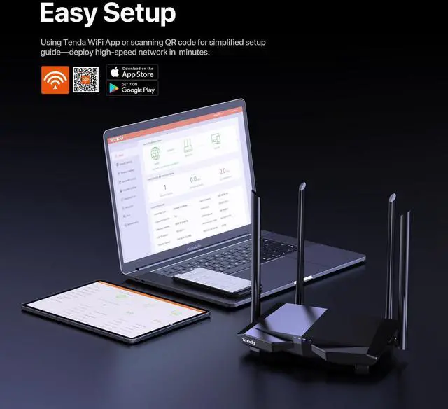 Alt view image 5 of 5 - Tenda AC1200 Smart WiFi Router, High Speed Dual Band Wireless Internet Router with Smart APP, 4 x 100 Mbps Fast Ethernet Ports, Supports Guest WiFi, Access Point Mode, IPv6 and Parental Controls(AC6)