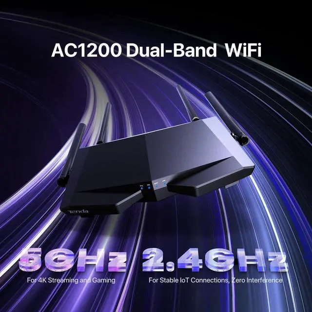 Alt view image 2 of 5 - Tenda AC1200 Smart WiFi Router, High Speed Dual Band Wireless Internet Router with Smart APP, 4 x 100 Mbps Fast Ethernet Ports, Supports Guest WiFi, Access Point Mode, IPv6 and Parental Controls(AC6)
