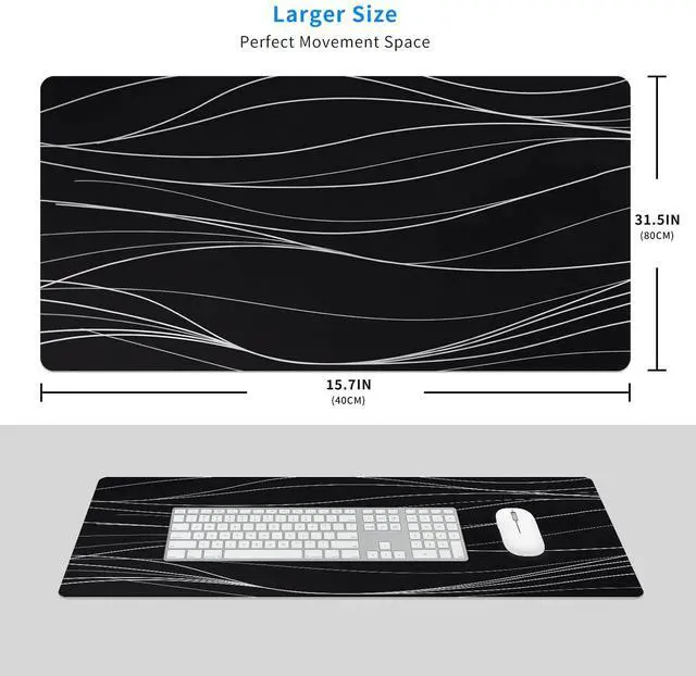 Alt view image 2 of 5 - MAYCARI Abstract Lines Art Desk Mat Cool Desk Pad Mouse Pad Large White Wave Patterns Gaming Mousepad XXL Laptop Keyboard Desktop Writing Pad for Girls Students 31.5"X15.7"