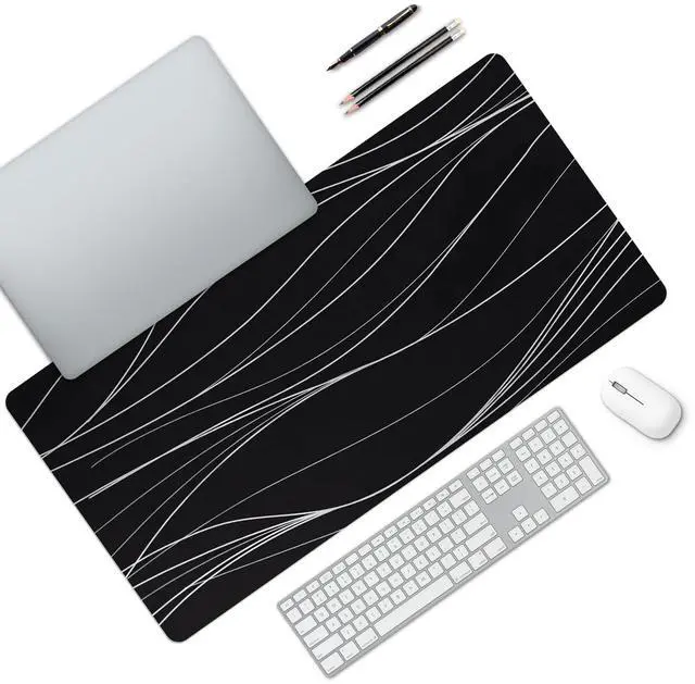 Alt view image 3 of 5 - MAYCARI Abstract Lines Art Desk Mat Cool Desk Pad Mouse Pad Large White Wave Patterns Gaming Mousepad XXL Laptop Keyboard Desktop Writing Pad for Girls Students 31.5"X15.7"