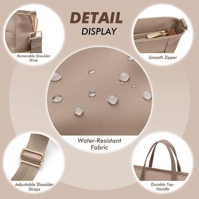 Alt view image 3 of 5 - Laptop Tote Bag 14 Inch, Computer Shoulder Bag Large Work Tote Bag for Women, Laptop Carrying Case Stylish Handbag for Business Travel (Champagne)