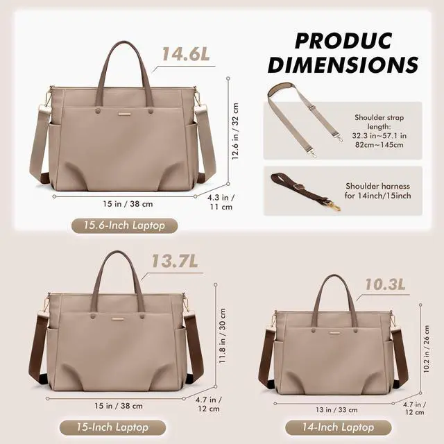 Alt view image 4 of 5 - Laptop Tote Bag 14 Inch, Computer Shoulder Bag Large Work Tote Bag for Women, Laptop Carrying Case Stylish Handbag for Business Travel (Champagne)