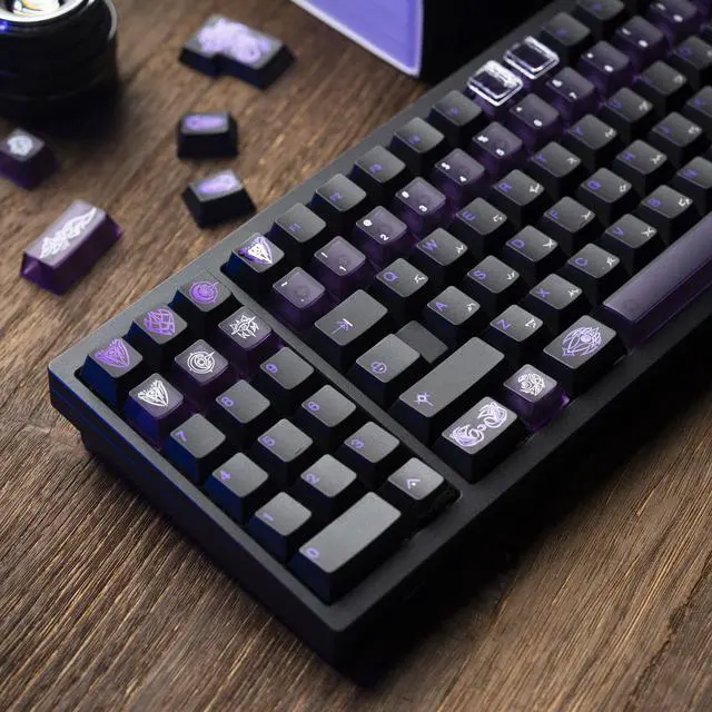 Alt view image 3 of 5 - JSJT Purple PC Translucent Keycap - Black ABS Material Cherry Profile Keycaps, 210 Keys Shadow of The Night Theme Key Caps Suitable for Cherry MX Switch Mechanical Keyboards