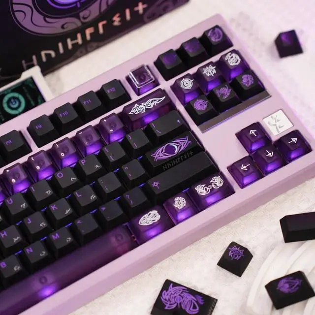 Alt view image 5 of 5 - JSJT Purple PC Translucent Keycap - Black ABS Material Cherry Profile Keycaps, 210 Keys Shadow of The Night Theme Key Caps Suitable for Cherry MX Switch Mechanical Keyboards