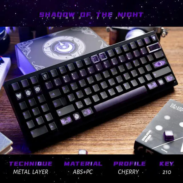 Alt view image 4 of 5 - JSJT Purple PC Translucent Keycap - Black ABS Material Cherry Profile Keycaps, 210 Keys Shadow of The Night Theme Key Caps Suitable for Cherry MX Switch Mechanical Keyboards