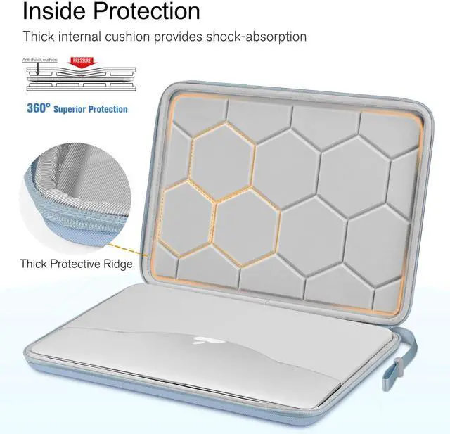 Alt view image 4 of 5 - FINPAC Hard Laptop Sleeve Case for 13 inch MacBook Air M4 2025 A3240 M3 2024 A3113, 14 inch MacBook Pro M5/M4/M3/M2 A3434 A3401, 13" Air/Pro, Waterproof Case for Dell, Surface Laptop, HP, Ice Blue