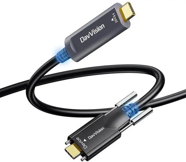 Main image of DavVision USB C Fiber Optic Cable with Side Screw Lock 33 FT, 10Gbps USB 3.2 Gen2 Active USB C Cable with German Chip,Ultra Slim & Long Distance for Industrial Camera,Machine Vision,Conference Camera