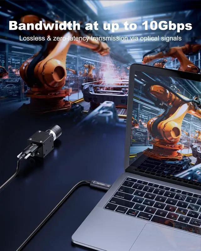 Alt view image 2 of 5 - DavVision USB C Fiber Optic Cable with Side Screw Lock 33 FT, 10Gbps USB 3.2 Gen2 Active USB C Cable with German Chip,Ultra Slim & Long Distance for Industrial Camera,Machine Vision,Conference Camera