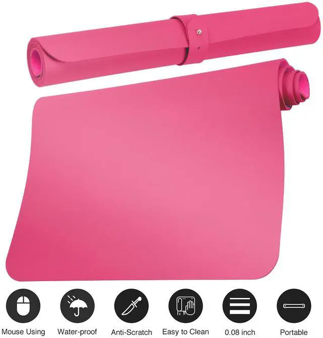 Alt view image 4 of 5 - Boutilon Leather Desk Pad Protector,Non-Slip Mouse Pad,Laptop Desk Pad,Office Mouse Mat,Waterproof Leather Desk Blotter,Desk Writing Pad for Office and Home (XXL-Rose Pink,47.2"x 17")