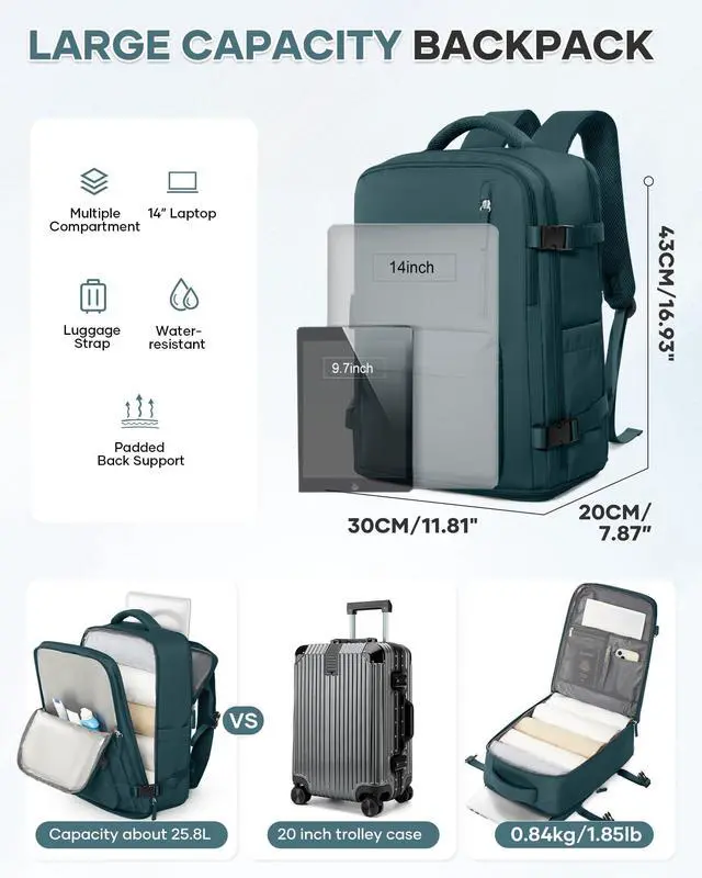 Alt view image 4 of 5 - Large Travel Backpack for Women Men, 40L Carry On Backpack, Laptop Waterproof Backpacks, Backpacks for Women, Person Item Flight Approved,Mochila De Viaje