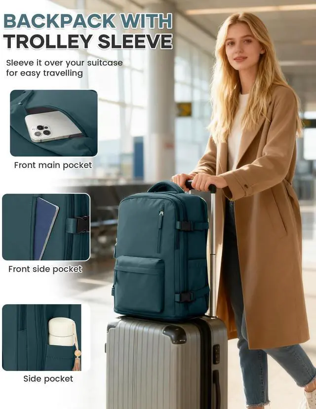 Alt view image 5 of 5 - Large Travel Backpack for Women Men, 40L Carry On Backpack, Laptop Waterproof Backpacks, Backpacks for Women, Person Item Flight Approved,Mochila De Viaje