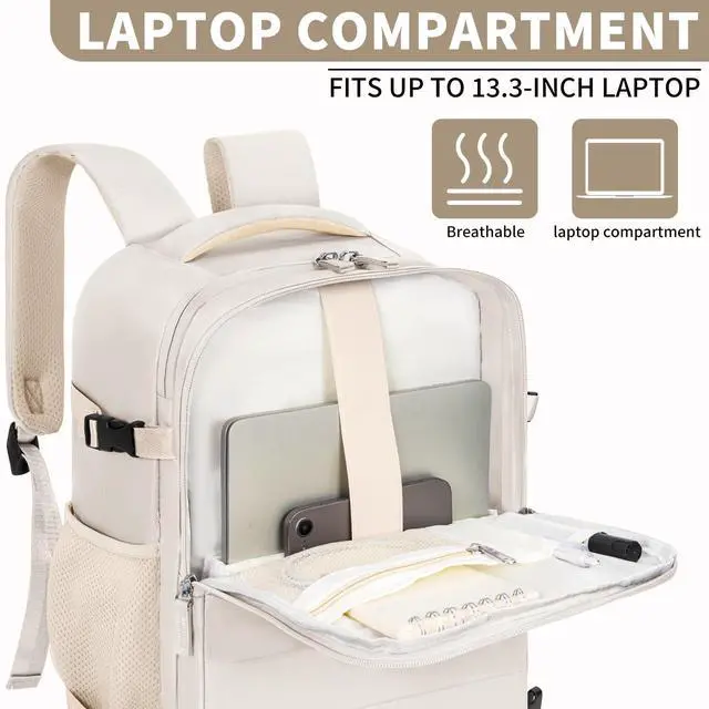 Alt view image 3 of 5 - GMAK Travel Backpack for Men Women, Carry on Backpack with USB Charging Port, 15.6 inch Laptop Backpack Lightweight Cabin Bag Casual Daypack 20L Luggage Bags for College, Business, Travel, Beige