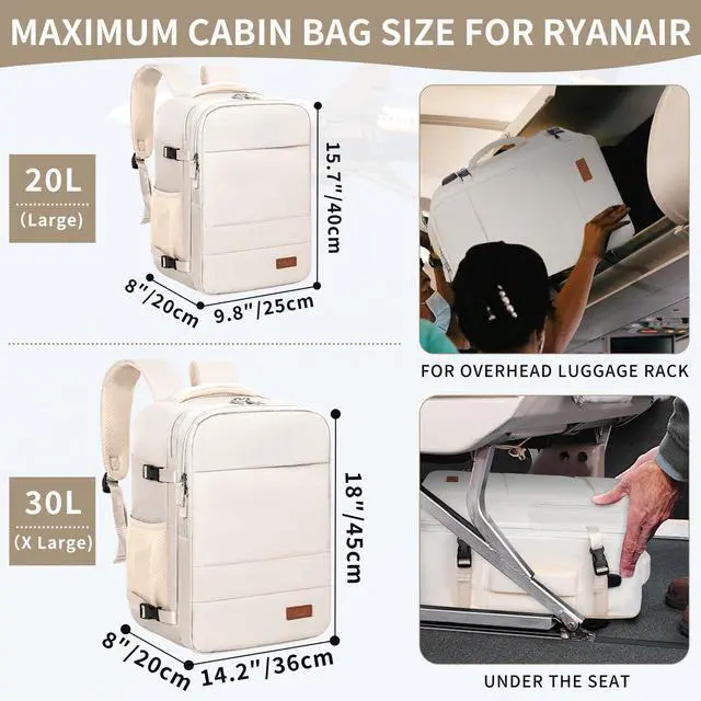 Alt view image 4 of 5 - GMAK Travel Backpack for Men Women, Carry on Backpack with USB Charging Port, 15.6 inch Laptop Backpack Lightweight Cabin Bag Casual Daypack 20L Luggage Bags for College, Business, Travel, Beige