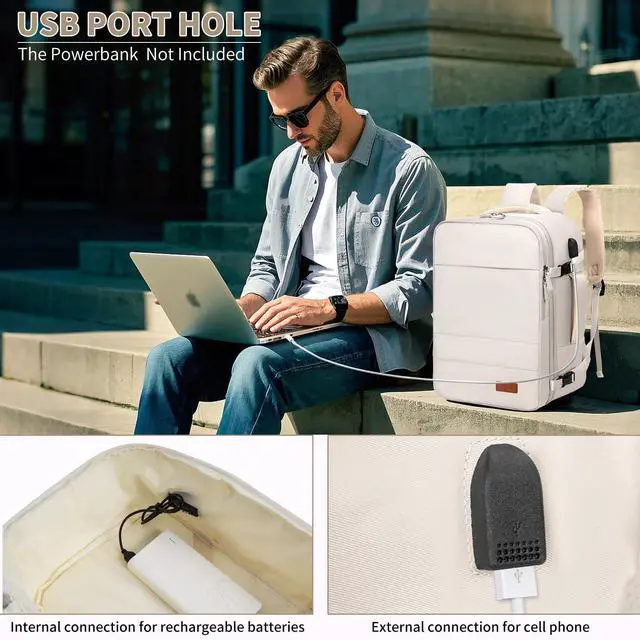 Alt view image 5 of 5 - GMAK Travel Backpack for Men Women, Carry on Backpack with USB Charging Port, 15.6 inch Laptop Backpack Lightweight Cabin Bag Casual Daypack 20L Luggage Bags for College, Business, Travel, Beige