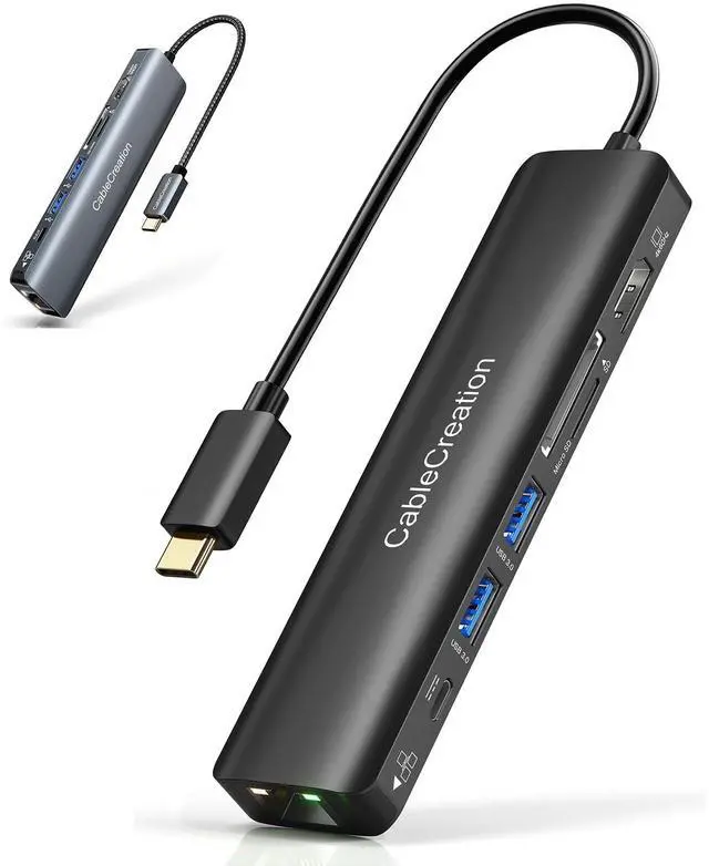 Main image of 2pcs 7-in-1 USB-C Hub Multiport Adapter, USB C Hub 4K 60Hz with 1Gbps Ethernet, HDMI, 2 USB 3.0 Ports, 100W PD and SD/TF Cards Reader, Compatible with Steam Deck MacBook Pro/Air, iPad Pro