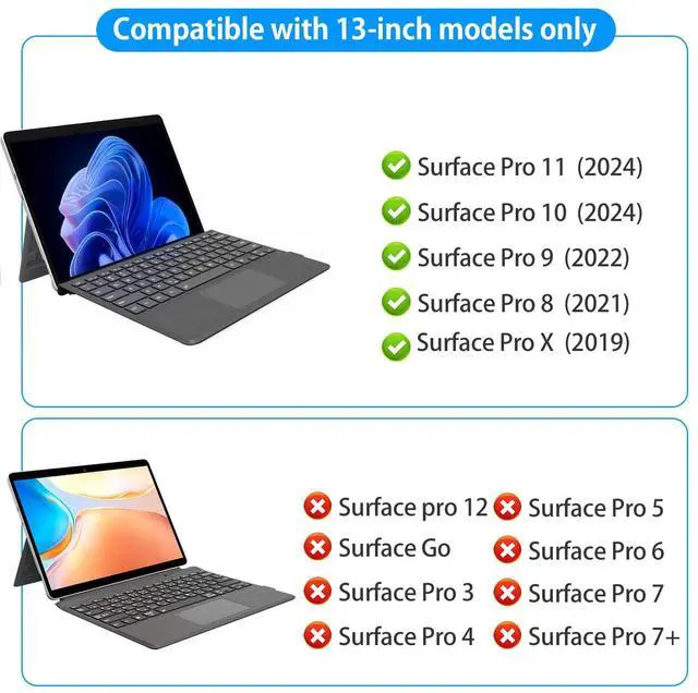 Alt view image 2 of 5 - Foeytaody for Microsoft Surface Pro 11/10/9/8/X Keyboard, Bluetooth Wireless Magnetic Keyboard with Palm Rejection Touchpad, Rechargeable Battery, 7-Color Backlit, Pen Holder for Surface Pro 13inch