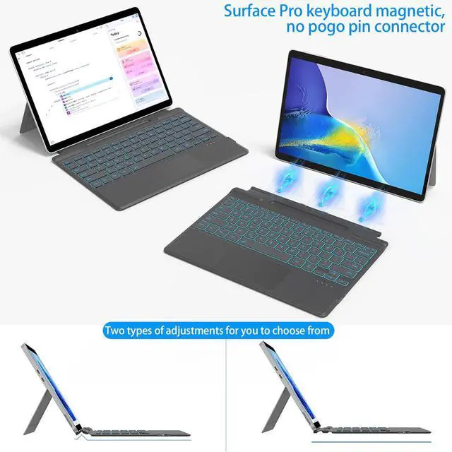 Alt view image 3 of 5 - Foeytaody for Microsoft Surface Pro 11/10/9/8/X Keyboard, Bluetooth Wireless Magnetic Keyboard with Palm Rejection Touchpad, Rechargeable Battery, 7-Color Backlit, Pen Holder for Surface Pro 13inch