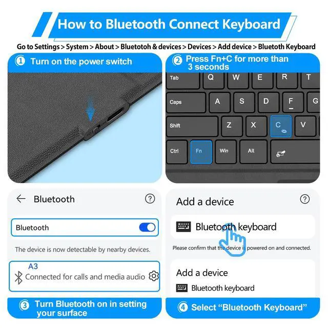 Alt view image 5 of 5 - Foeytaody for Microsoft Surface Pro 11/10/9/8/X Keyboard, Bluetooth Wireless Magnetic Keyboard with Palm Rejection Touchpad, Rechargeable Battery, 7-Color Backlit, Pen Holder for Surface Pro 13inch