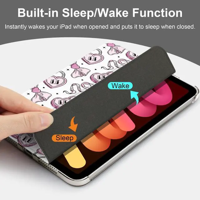 Alt view image 5 of 5 - MecBevia for iPad mini 7 (A17 Pro) 8.3-inch 2024(Models A2995/A2996/A2993) / iPad mini 6 8.3-inch 2021(Models A2567/A2568/A2569), 7th/6th Gen Hard Back Case with Auto Wake/Sleep, Love Ribbon